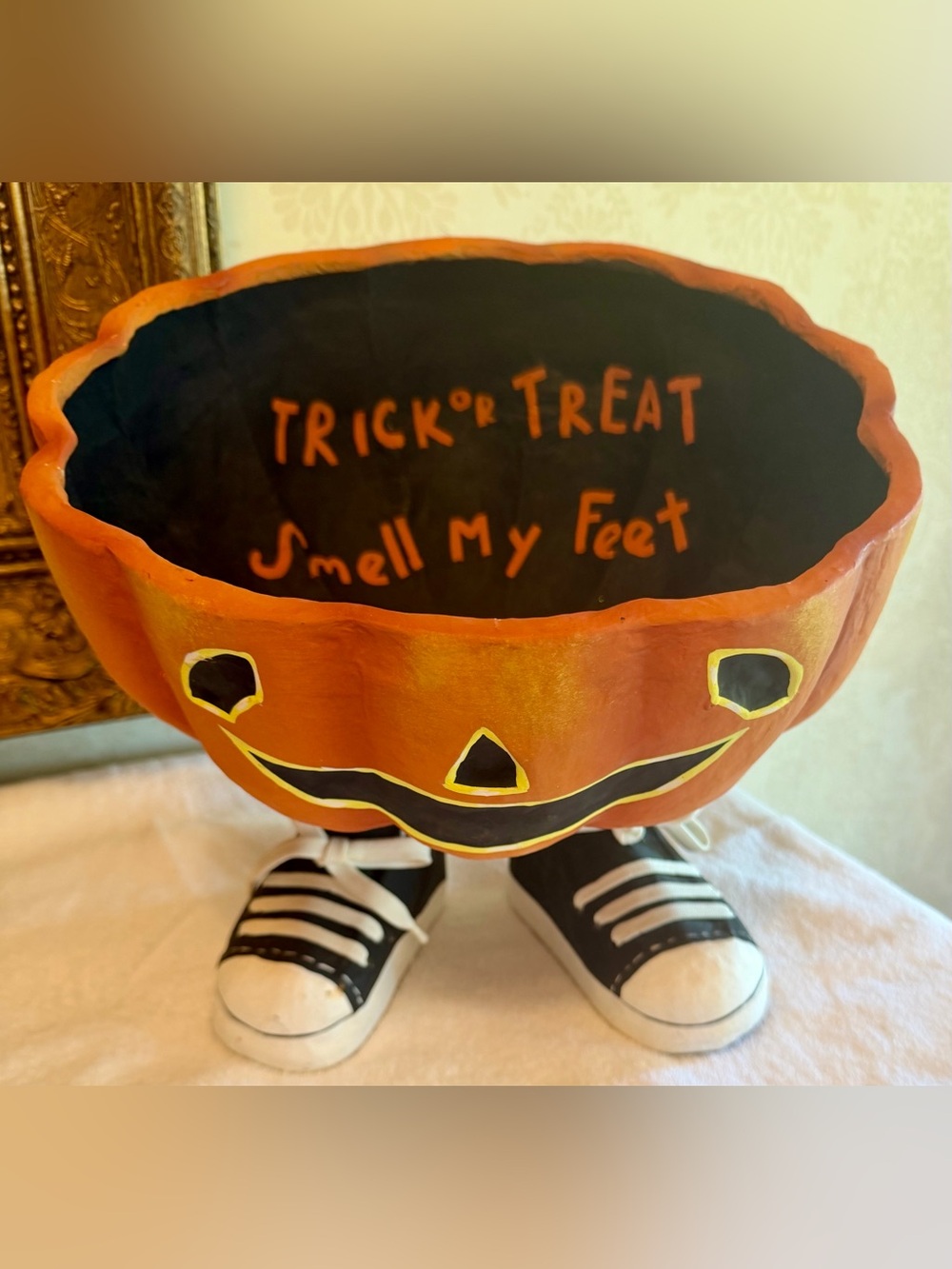 Vintage Department 56 “Trick or Treat, Smell My Feet” Pumpkin Candy Bowl